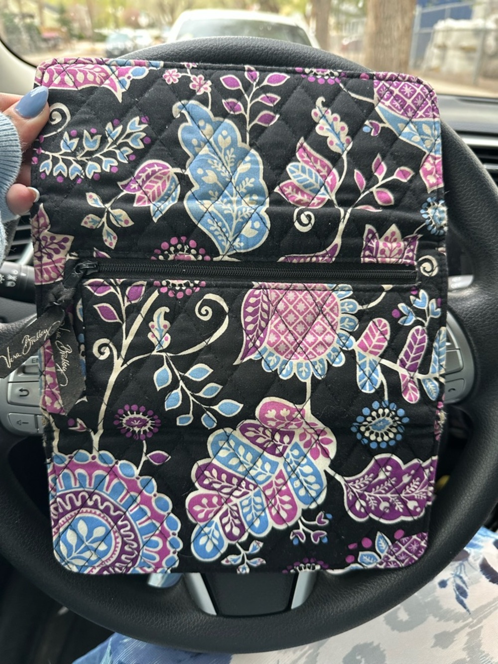 Vera Bradley Quilted Floral trifold in Black, Blue & Purple